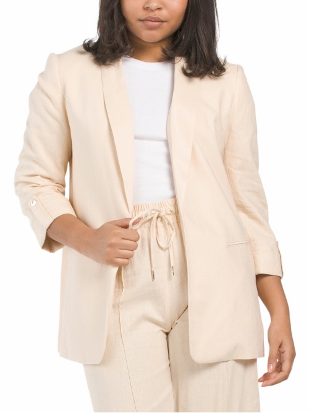 Anne Klein || linen blend lined blazer in tan